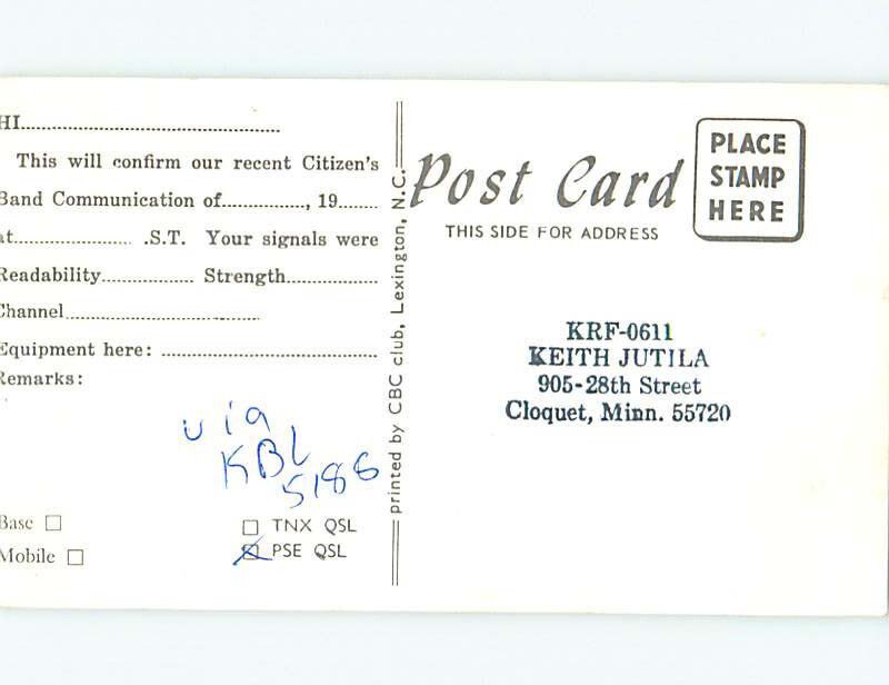 Pre-1980 RADIO CARD - CB HAM OR QSL Cloquet - Near Duluth Minnesota MN AH1327