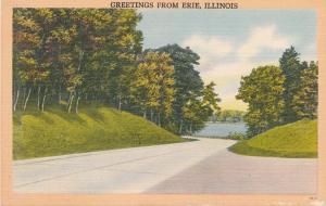 Greetings from Erie IL, Illinois - pm 1951 - Linen