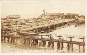 H91/ Astoria Oregon RPPC Postcard c20s U.F. CO Cannery Railroad Dock 114