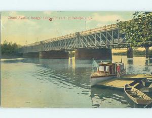 Divided-Back SMALL BOAT AT DOCK BY THE BRIDGE Philadelphia Pennsylvania PA H9076