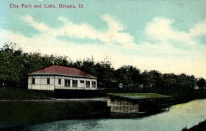 C. 1910 City Park & Lake Boat House Urbana Illinois Vintage Postcard P218
