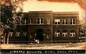 RPPC Library Building KSNS Peru Nebraska NE 1938 Postcard D1