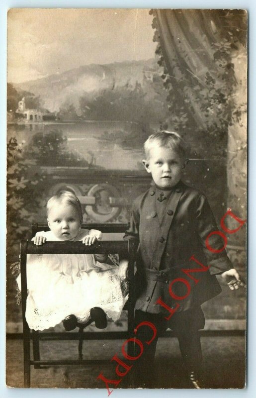 c1910s Two Children RPPC Cute Baby Little Boy Real Photo Portrait Wermager A30