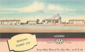 Postcard 1940s Route 66 Missouri St. Clair Benson's Tourist City 23-12954