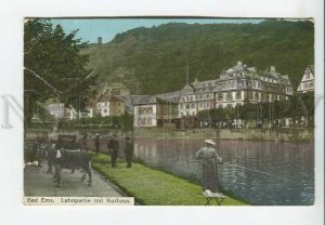 443532 GERMANY Bad Ems Lahnpartie mit Kurhaus fishing Vintage postcard
