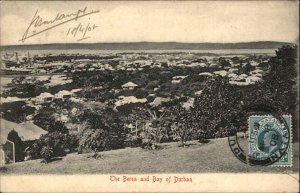 Durban South Africa Berea and Bay of Durban Stamp on Front c1910 PC