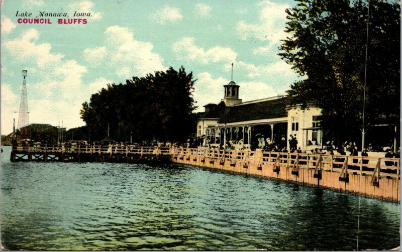 Lake Manawa Water Front Club House Council Bluffs Iowa IA Souvenir Postcard