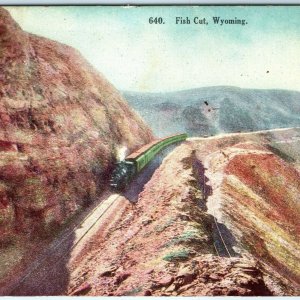 1915 Railway Fish Cut Wyoming Locomotive Litho Photo Postcard Train Haffner A34