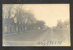 RPPC HOLSTEIN IOWA DOWNTOWN DIRT STREET SCENE VINTAGE REAL PHOTO POSTCARD