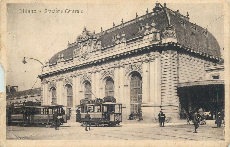 Postcard Italy Milano stazione centrale tram