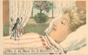 Postcard C-1910 mosquito woman's bed ministers son comic humor TP24-1861