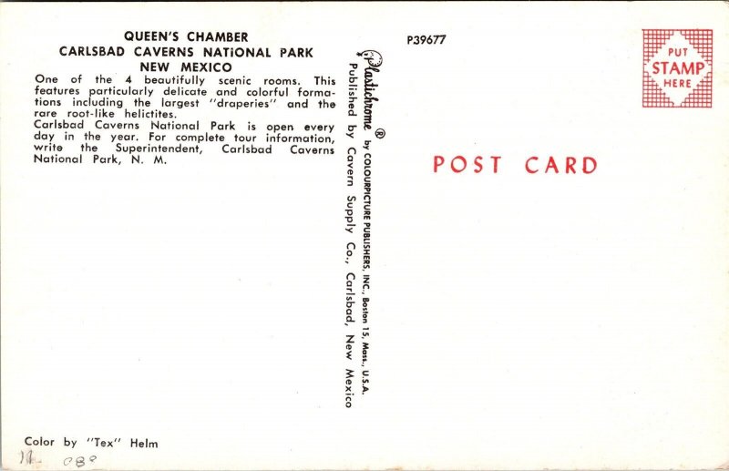 Vtg New Mexico NM Queens Chamber Carlsbad Cavern National Park 1950s Postcard