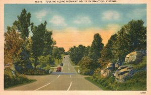 Vintage Postcard 1930's Touring Along Highway Beautiful Virginia Asheville Pub.