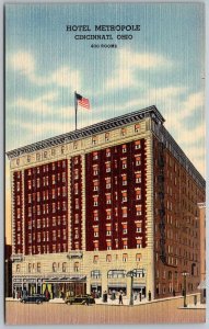 Cincinnati Ohio 1940s Postcard Hotel Metropole Cars Flag Street View