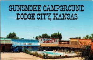 Gunsmoke Campground, Dodge City KS Vintage Postcard J74