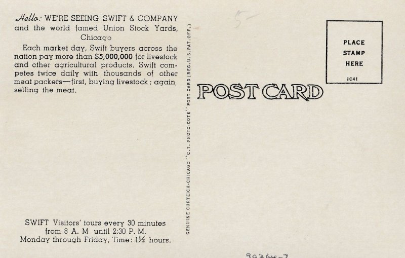 VINTAGE POSTCARD SWIFT & COMPANY MEAT PACKERS PACKINGTOWN CHICAGO ILLINOIS MINT