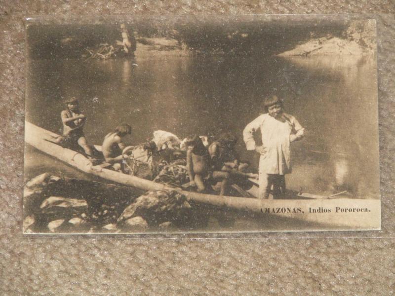 Native Amazonas in Dugout Canoe, unused vintage card, RPPC