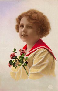 CUTE YOUNG GIRL IN RED SAILOR STYLE SUIT~FRENCH REAL PHOTO POSTCARD