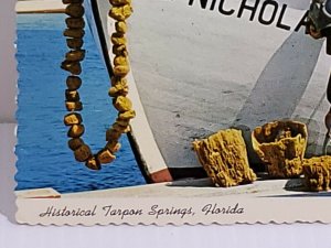 Sponge Diver Tarpon Springs Florida Ship Boat Vintage Postcard unposted   475