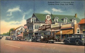 Cape Cod Massachusetts MA Buzzards Bay Street Scene Linen Vintage Postcard