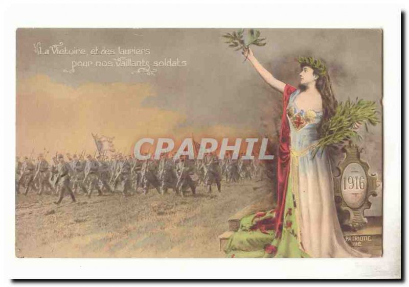 Old Postcard victory and laurels to our valiant soldiers (1916 militaria)