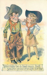 Postcard 1930s Cowboy Cowgirl Western romance comic humor 23-12797