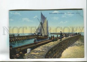 482516 Germany Kolberg Poland Kolobrzeg incoming schooner Vintage postcard