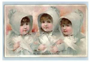 1892 Quaker Oats Cereal Lovely Three Sisters Triplets In Bonnets Trade Card F17
