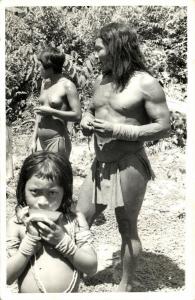 british guiana, Native Indian Family, Boy Harmonica (?) Instrument (1958) RPPC