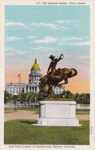 Colorado Denver Bronco Buster Civic Center With State Capitol In Background