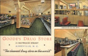 Asheville NC Goode's Drugstore Linen Advertising Postcard