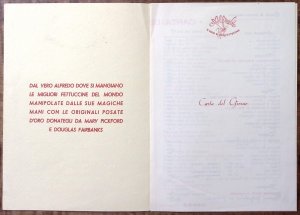 1950s RISTORANTE ALFREDO MENU ROME HOME OF FETTUCINE ALFREDO ITALY Z5641