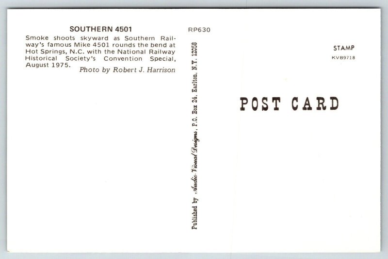 Railroad Locomotive Train Postcard - Southern #4501