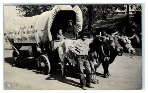 JOPLIN, MO ~ SMOKEY Bill Wilson & COVERED WAGON & Oxen Jasper County Postcard