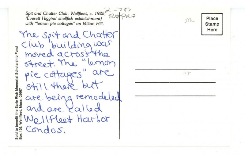 MA - Cape Cod, Wellfleet. Shore Rd, Spit & Chatter Club ca 1925 (Repro)