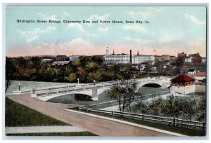 c1950 Burlington Street Bridge University Dam Power House Iowa City IA Postcard