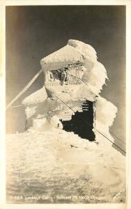 c1930s RPPC Fire Lookout Cabin in Ice at of Summit Mt. Hood OR Sawyers 15-659