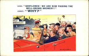 Car Comic Tourist Guide Drunk Men Pass Brewery 1920s-30sPostcard