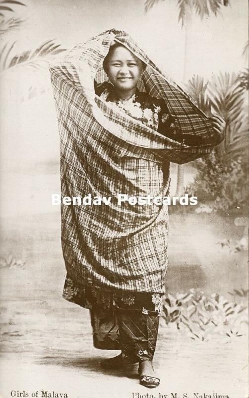 singapore, Girls of Malaysia (1910s) M.S. Nakajima Photo, RPPC