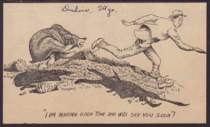 I'm Making Good Time...,Bear Chasing Man,Comic Postcard