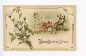 John Winsch Easter Young Girl Egg Cart Upset Embossed 1914 Postcard