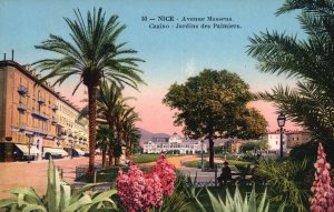 Nice France, Avenue Massena Casino Jardins Des Palmiers, Vintage Postcard