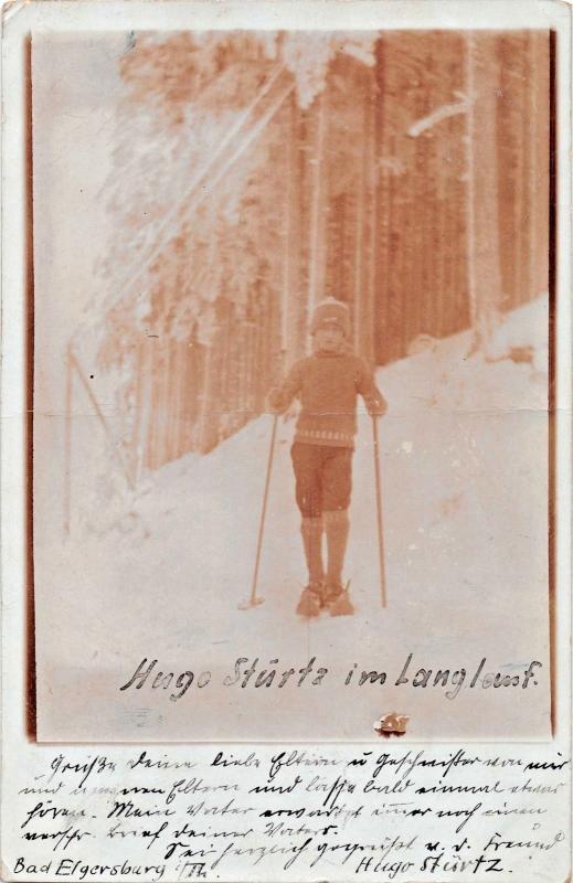 LANGLAUF GERMANY-YOUNG HUGO STÜRTZ SKIING-REAL PHOTO POSTCARD 1914