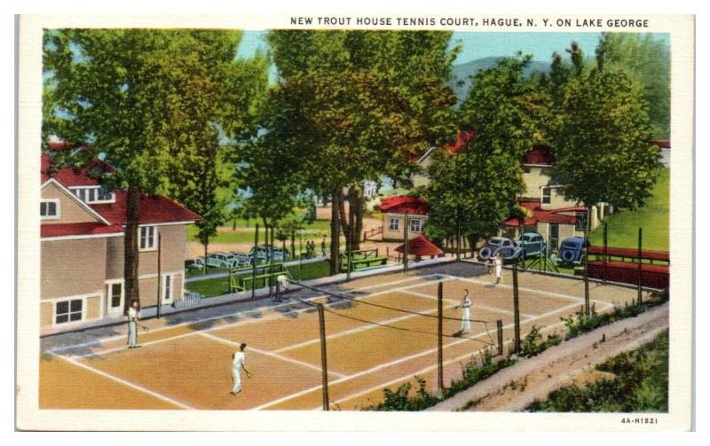 New Trout House Tennis Court, Hague, NY on Lake George Postcard *5E4