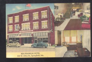 SPRINGFIELD MISSOURI BEN FRANKLIN HOTEL OLD CARS LINEN ADVERTISING POSTCARD