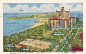 Edgewater Beach Hotel along Lake Michigan - Chicago IL, Illinois - pm 1945 - WB