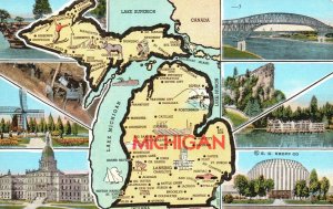 Vintage Postcard State in The Great Lakes & Upper Midwestern US Map Michigan MI