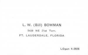 Ft. Lauderdale FL Bill Bowman W/His Airplane 2.25 x 3.5 Business Card