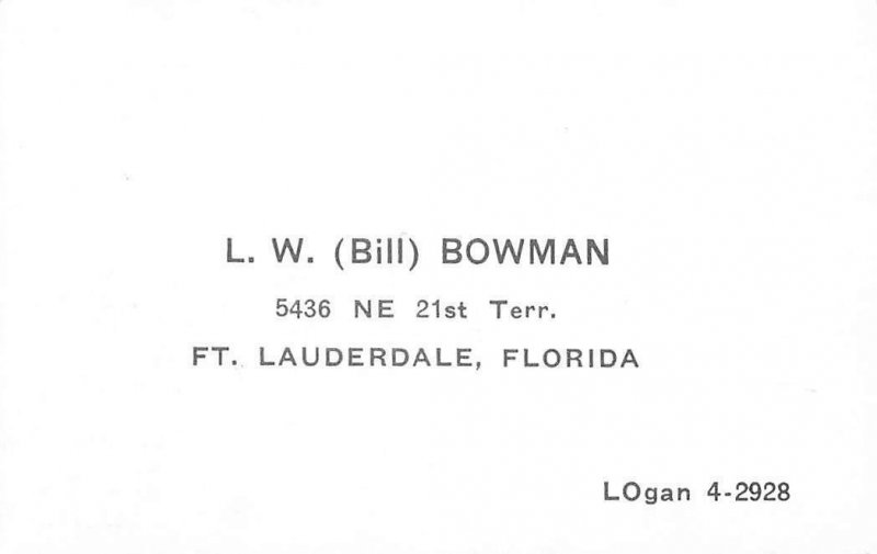 Ft. Lauderdale FL Bill Bowman W/His Airplane 2.25 x 3.5 Business Card