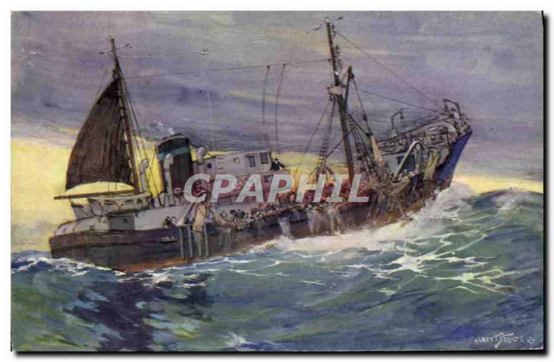 Postcard Modern Boat large fishing trawler picking up his trawl Sebille